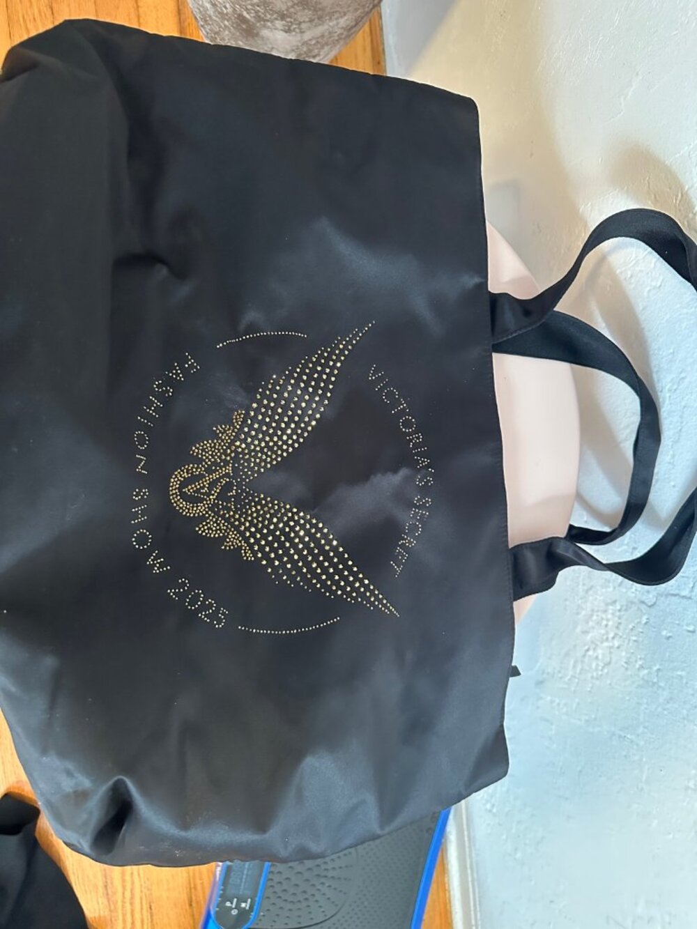 Victoria's Secret Fashion Show 2025 Black Satin Tote Bag Rhinestone Wings New